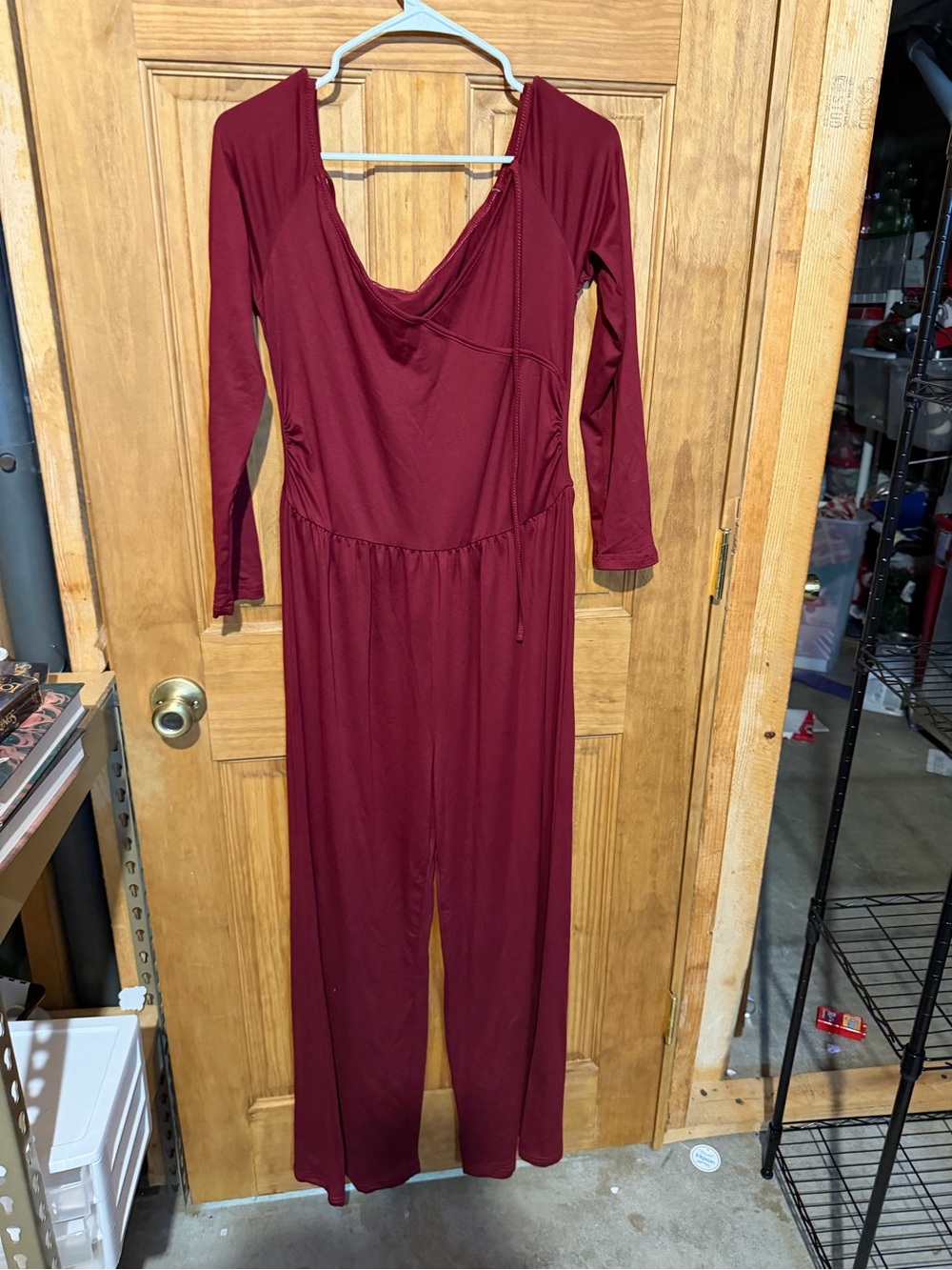 Long Sleeve V-Neck Burgundy Jumpsuit